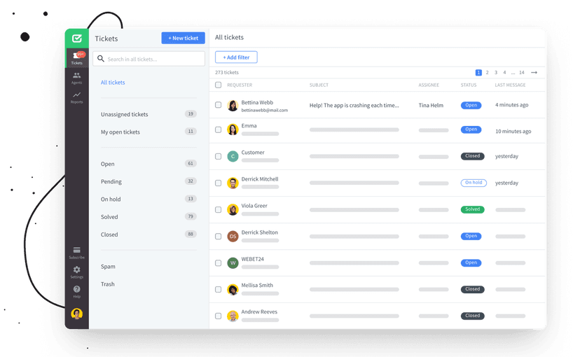 Interfejs aplikacji HelpDesk pokazujący system zarządzania zgłoszeniami